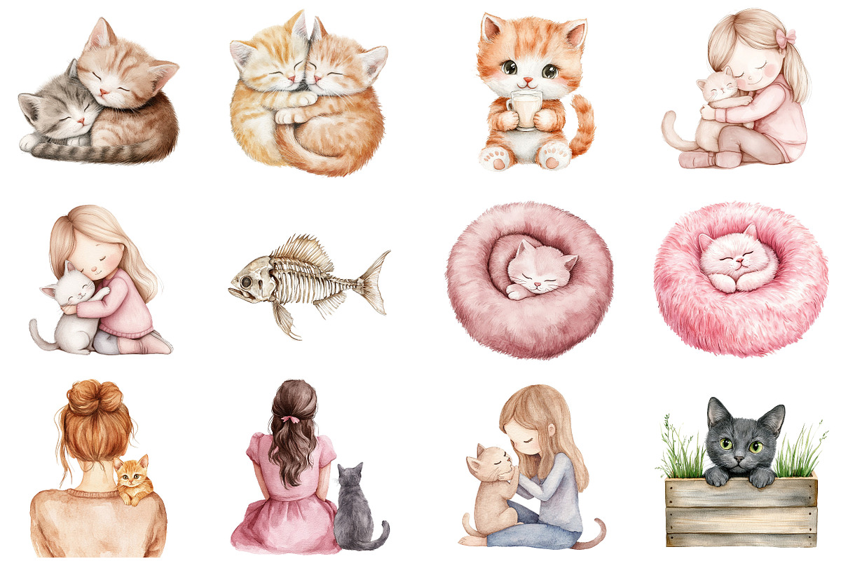 Watercolor Cat Mom Clip Art, an Illustration by CitraGraphics (Photo 3 of 5)