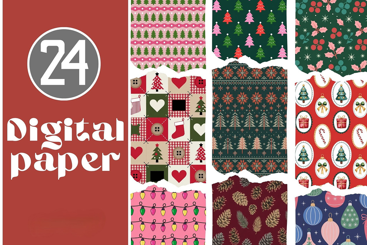 Christmas Digital Paper Set 24 JPG, a Graphic by iloveTemplate (Photo 3 of 3)