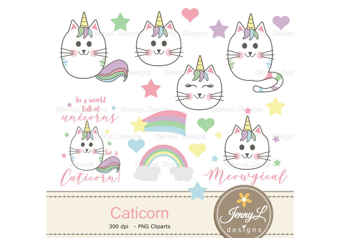 Caticorn Cat Digital Paper & Clipart, a Pattern Graphic by JennyL Designs (Photo 2 of 7)