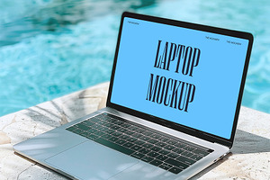 Device Mockup: Laptop by pool, a Mockup by TheMockeryShop