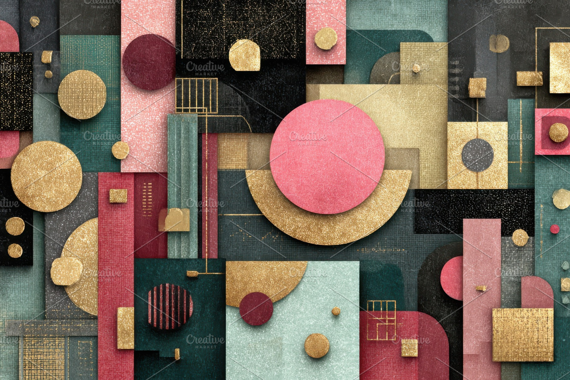 Abstract Geometric Art Gold Pink Tea, a Photo by Pixeness Studio