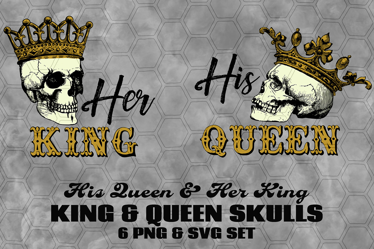 King & Queen Skulls w/ Crowns Vector, an Object Graphic by AlexandHer Digital Art (Photo 1 of 5)