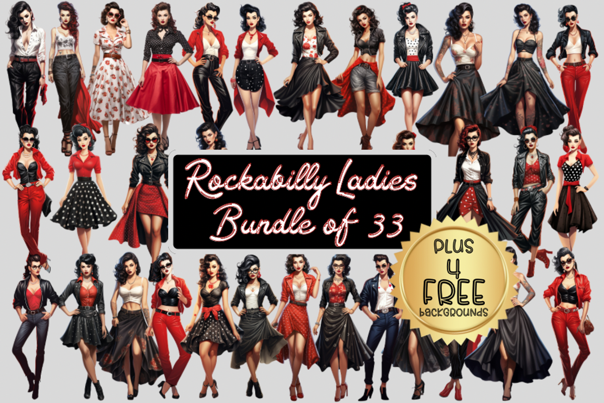 Rockabilly Women Bundle of 33, a Graphic by Jay Major Designs (Photo 1 of 11)
