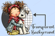 Whimsical Hugging Girl and Dog PNG, a Seasonal Illustration by Canvas Craft (Thumbnail 2 of 10)