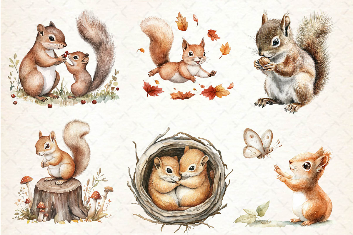 Watercolor Squirrel & Baby Clipart, an Illustration by Dream Creation (Photo 2 of 5)