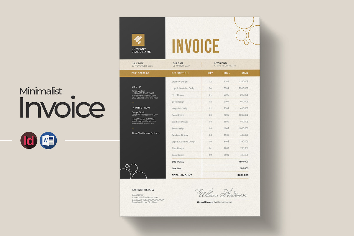 Minimal Invoice Template | Word, a Stationery Template by HiveArts (Photo 1 of 2)
