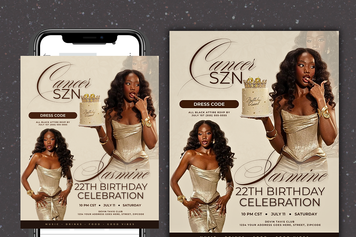 Cancer SZN Birthday Invitation Flyer, a Social Media Template by Lux Logo Studios (Photo 6 of 6)