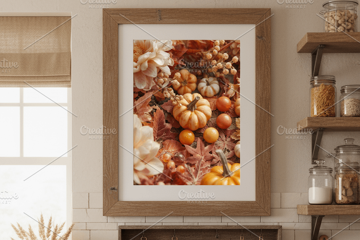 Autumn Pumpkins & Flowers Wall Art, a Background Graphic by Floraphoria (Photo 3 of 12)