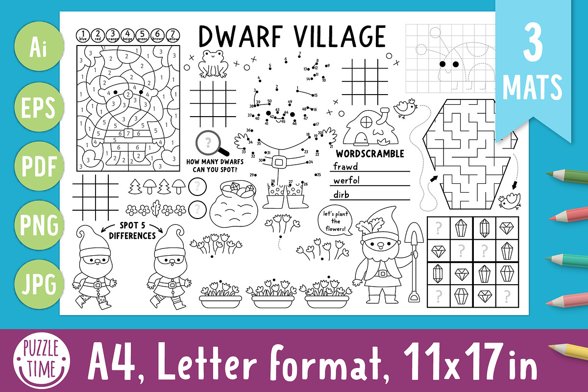 Dwarf village activity placemats, an Education Illustration by Lexi Claus (Photo 1 of 6)