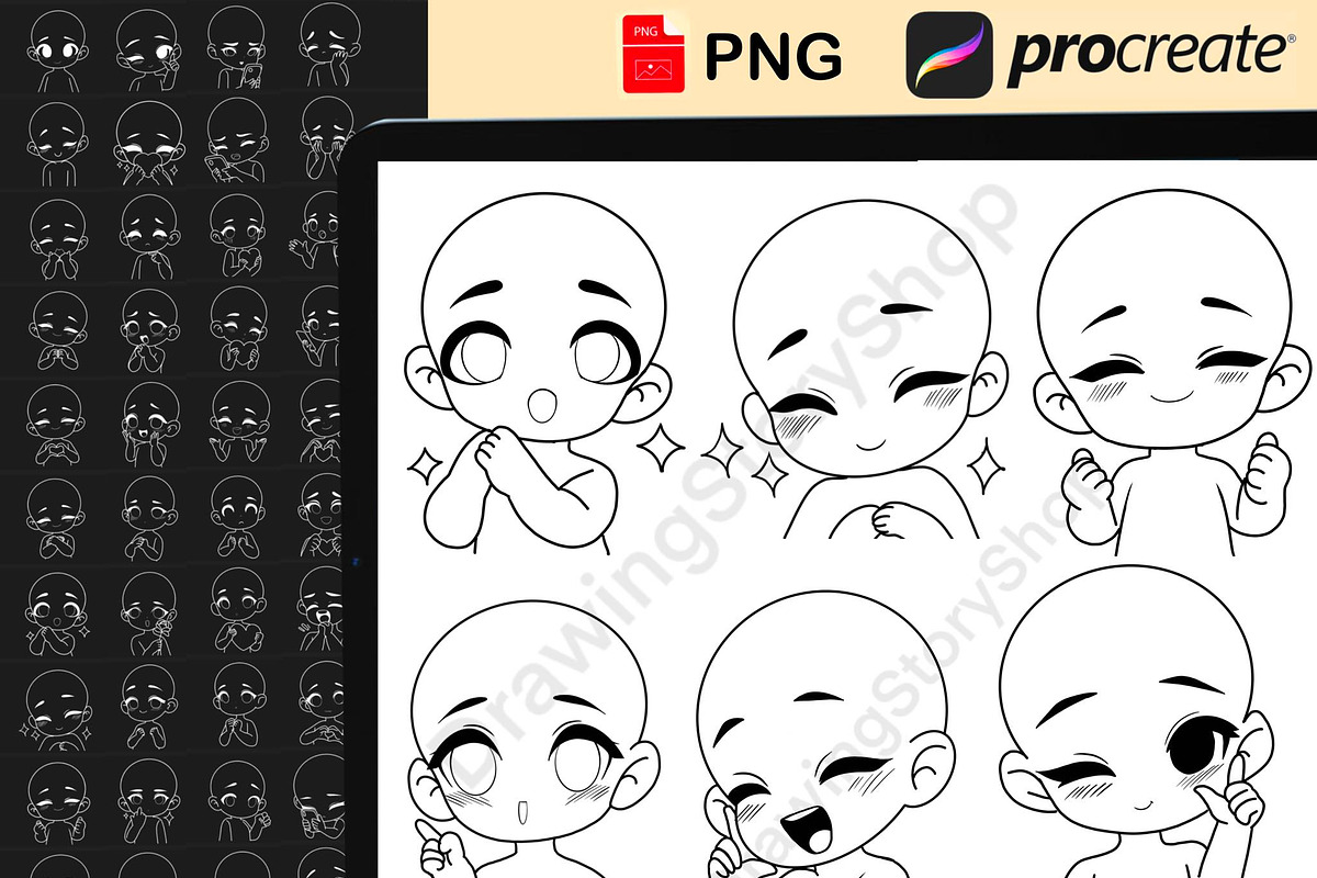 50Chibi Emote Bases Stamps Procreate, a Brush Add-On by DrawingStoryShop (Photo 3 of 6)