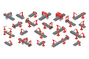 Isometric conveyor with robotic arms, a Technology Illustration by Yayasya (Thumbnail 1 of 3)