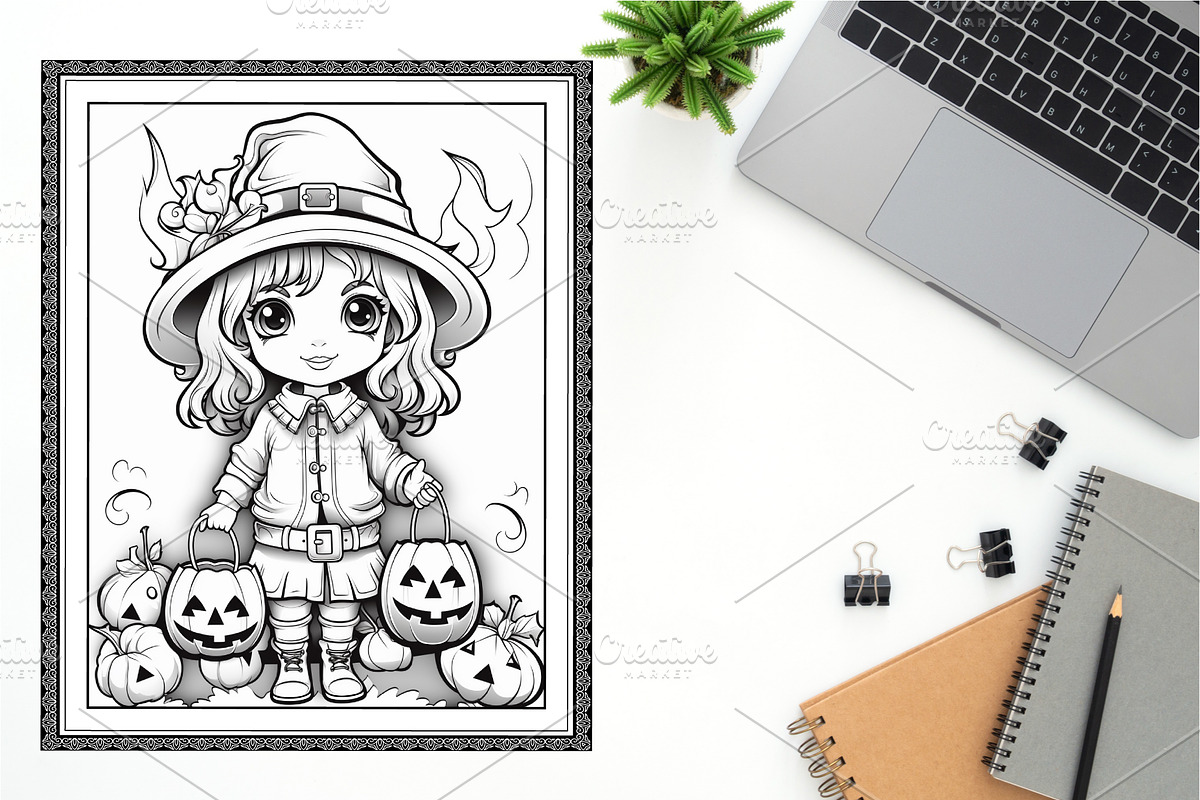 100 Adults Halloween Coloring Pages, a Person Illustration by Blue Digital Studio (Photo 2 of 3)