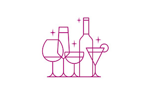 Cocktail Bar Glasses Outline Icon, a Branding & Logo Template by Buqancreative