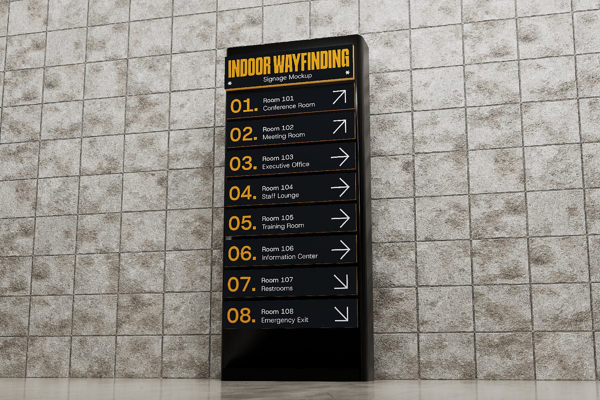 Indoor Wayfinding Signage Mockup, an Advertising Mockup by herutage (Photo 4 of 4)