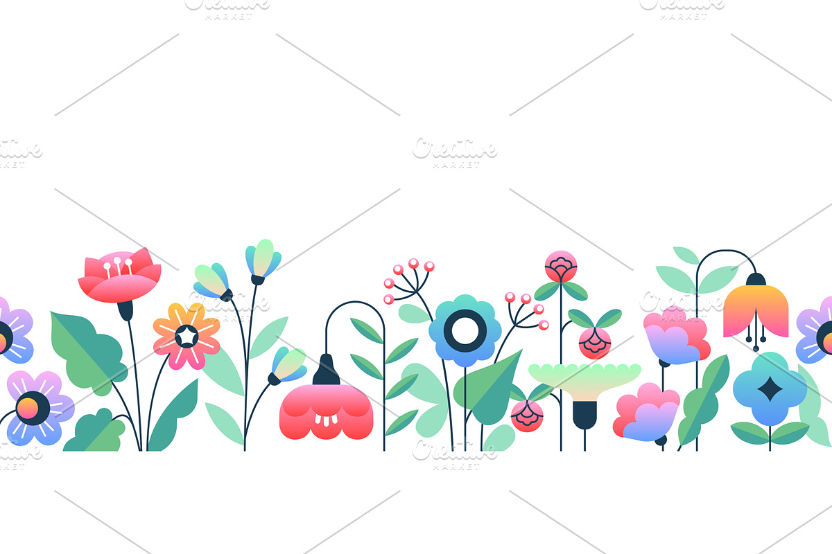 Geometric flower border. Seamless, an Object Illustration by YummyBuum