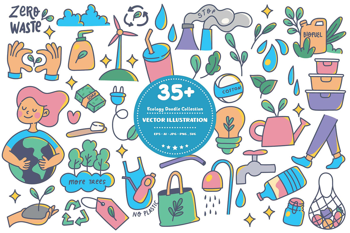 Fun Ecology Doodles Design Elements, an Object Graphic by dudellicious