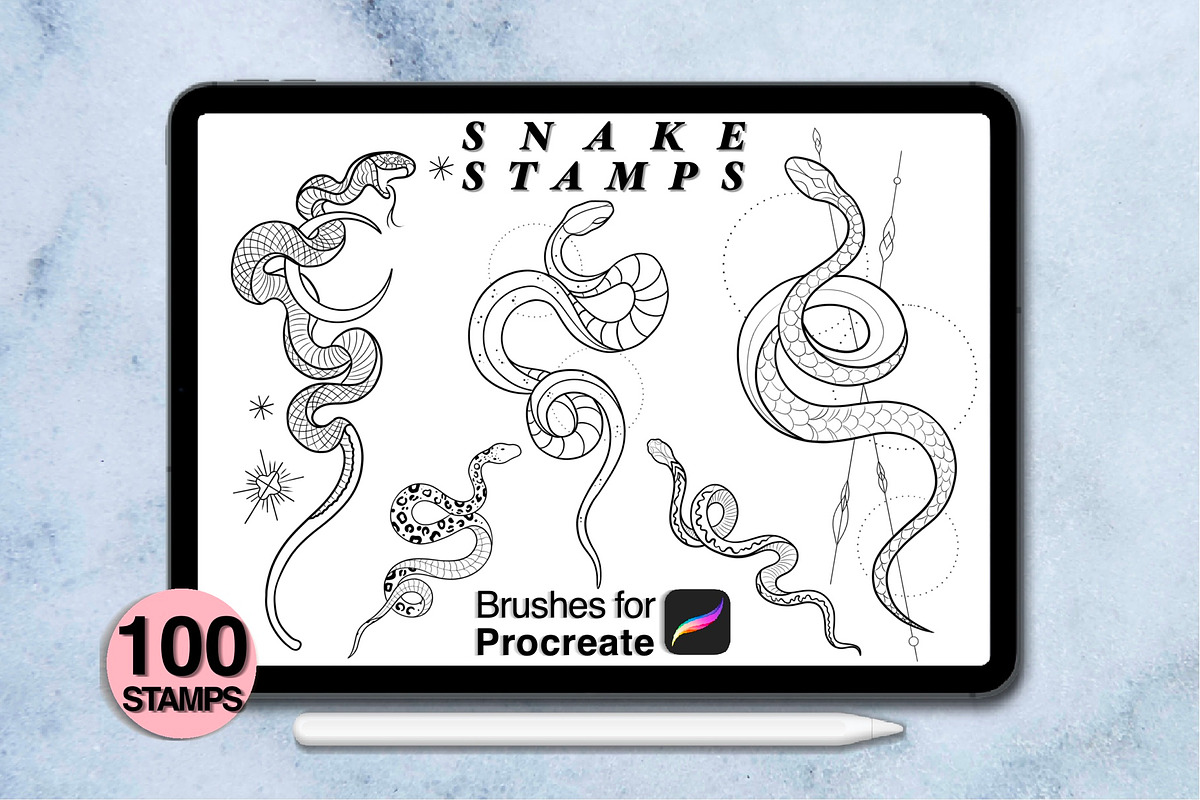 100 procreate snake stamps, a Brush Add-On by Arts For Peace (Photo 3 of 9)