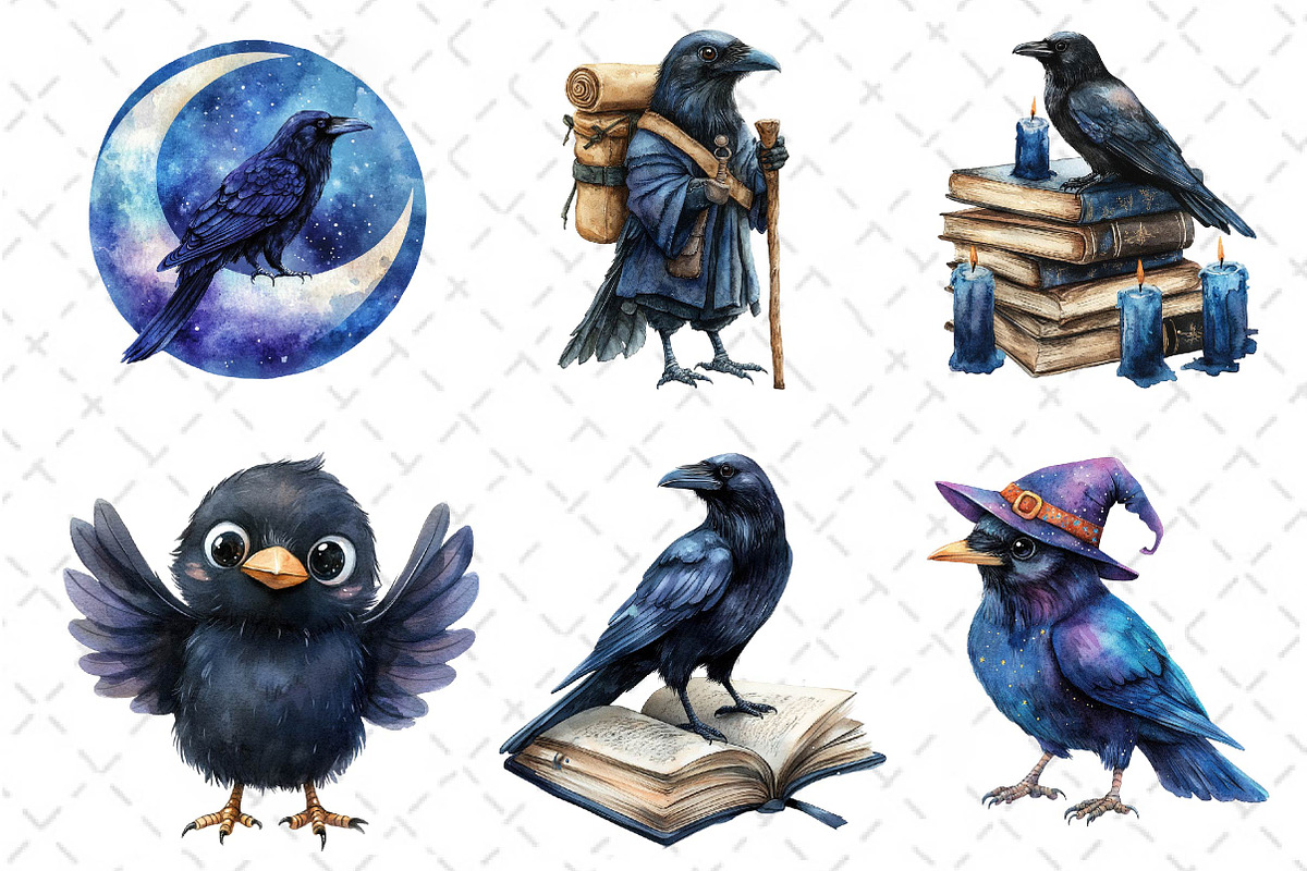 Watercolor Raven Clipart, an Illustration by Dream Creation (Photo 3 of 5)