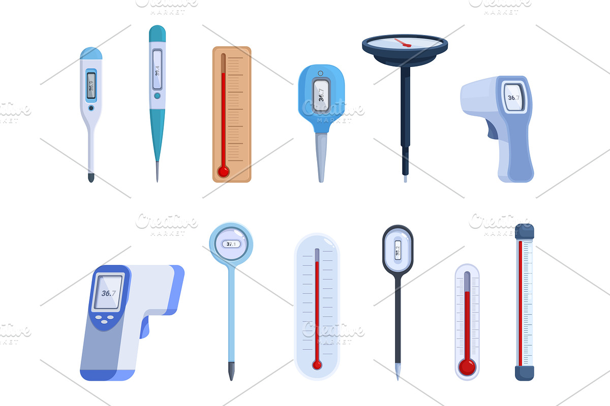 Cartoon thermometers. Different, an Object Illustration by Valerie Bodnar