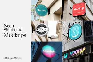 6 Neon Signboard Mockups