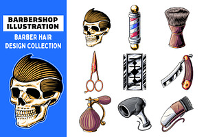 Vintage Barbershop Tools Collections, a Work Illustration by Signatoro