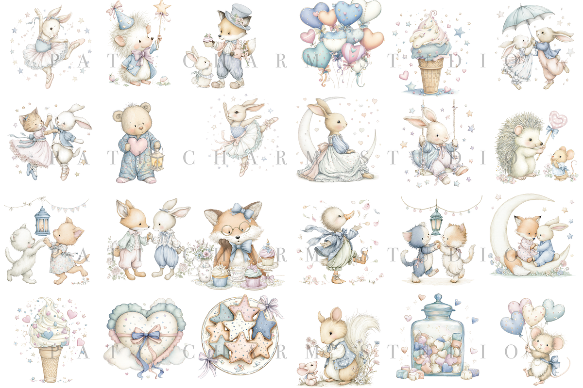 40 Pastel Baby Animals Clipart Set, an Animal Illustration by Pati Charm Studio (Photo 2 of 6)