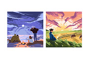 People look at sunset or sunrise set, a Person Illustration by PaperTrident (Thumbnail 2 of 5)