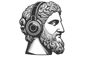 Classical Statue Wearing Headphones