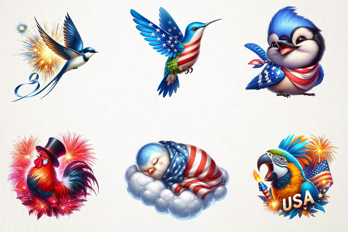 4th Of July Birds Sublimation Clipar, an Animal Illustration by RobertsArt (Photo 5 of 7)