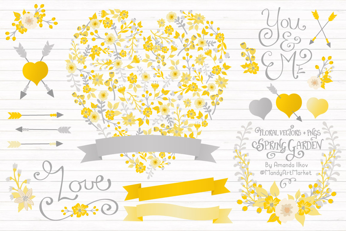 Sunny Yellow Floral Heart & Banners, an Illustration by Amanda Ilkov (Photo 1 of 4)