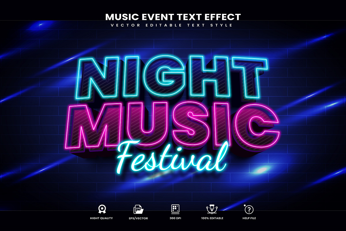 Night Music Editable Text Effect, a Layer Style Add-On by Niestart Creation (Photo 1 of 2)