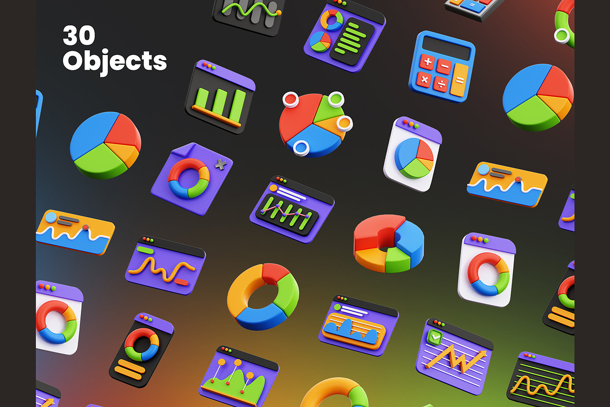 Graph and Chart 3D Icons, an Object 3D Model by Rakata Studio (Photo 5 of 7)