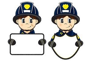 Cute Fireman with Sign