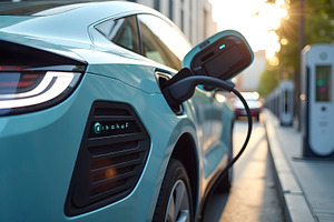 Electric Car Charging At Futuristic, a Photo by LOGOCREATIVE