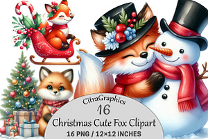Christmas Cute Fox Clipart, a Seasonal Illustration by CitraGraphics