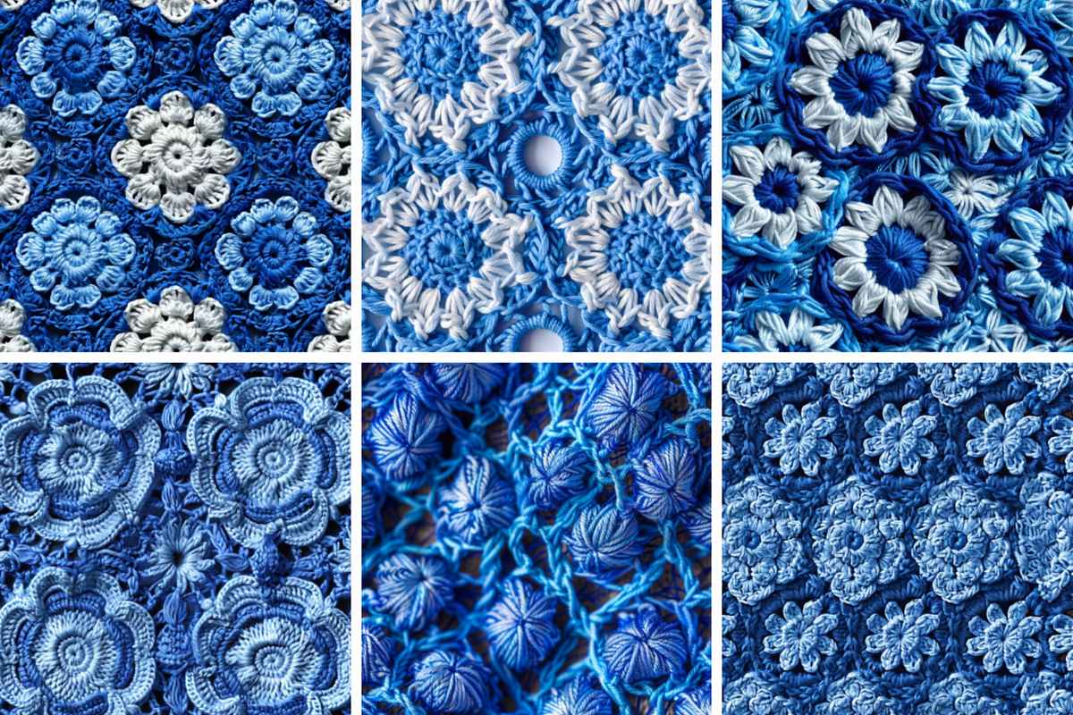 Blue Crochet Seamless Patterns, a Pattern Graphic by PrintablesByFranklyn (Photo 3 of 4)