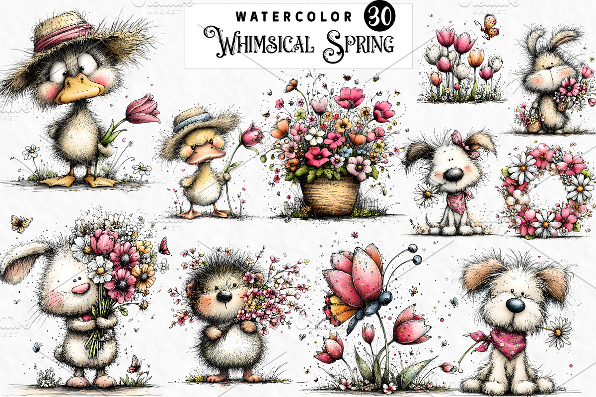 Whimsical Spring Clipart, an Illustration by Watercolor design (Photo 1 of 6)