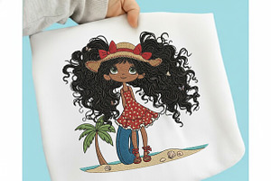 Summer Beach Girl Embroidery, an Illustration by designcity5