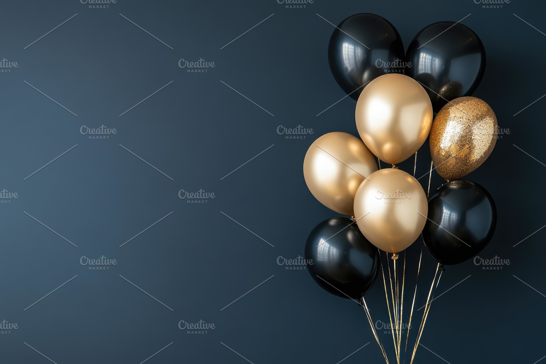 Elegant black and gold balloons arra, a Photo by Tanuart