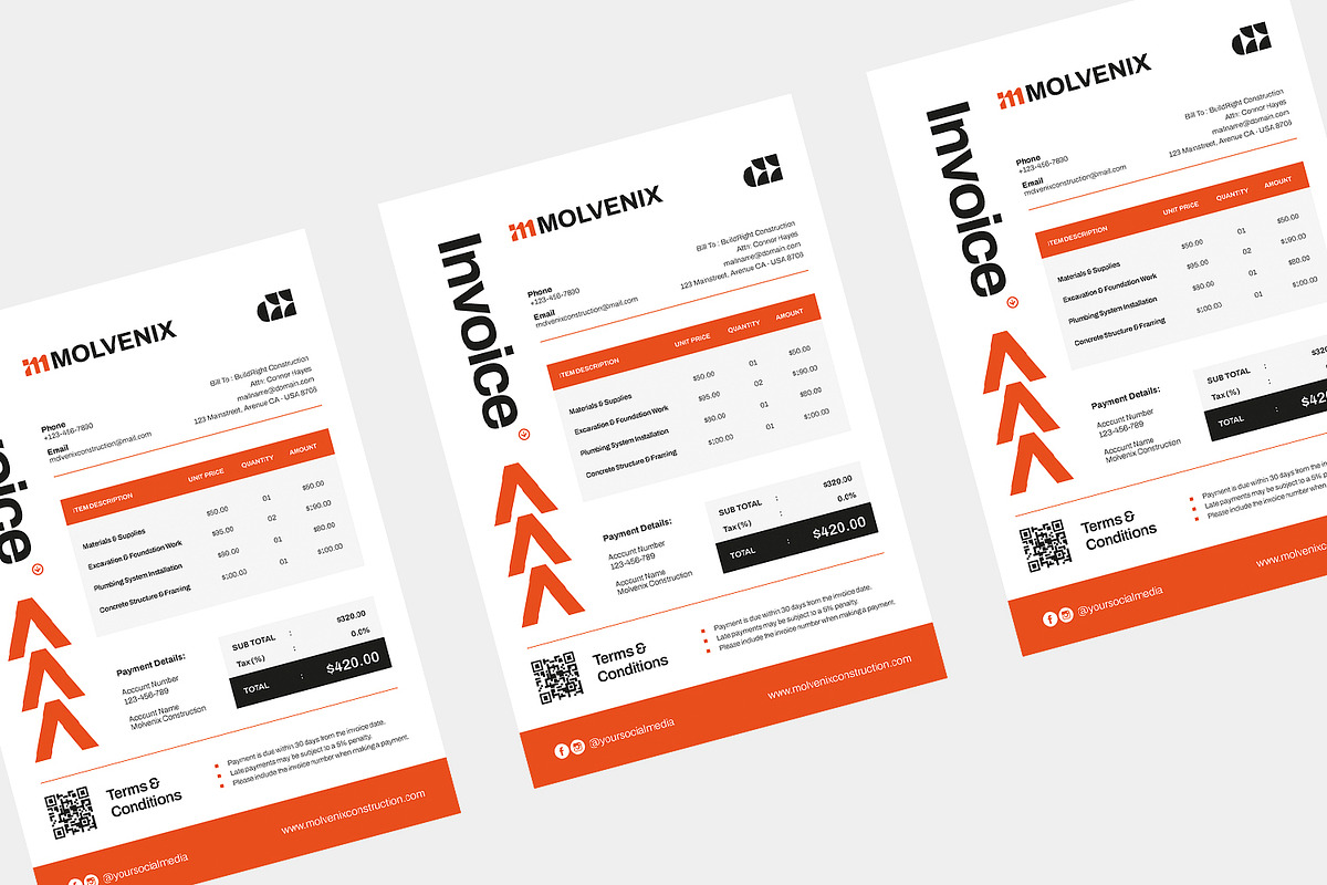Molvenix Construction - Invoice, a Stationery Template by Esensifiksi.studio (Photo 2 of 3)