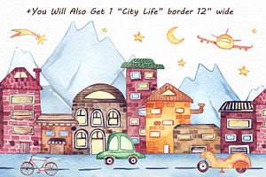 Watercolor City Life Clipart