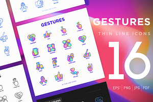 Gestures | 16 Thin Line Icons Set, an Outline Icon by Alex Blogoodf