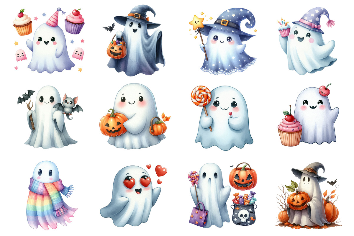 Cute Ghost Clipart, an Illustration by Design Market (Photo 3 of 4)