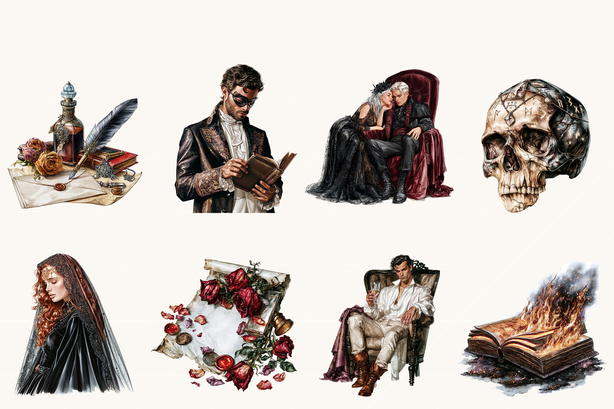 Watercolor Gothic Romance Clipart, a Person Illustration by BusyDaydesign (Photo 2 of 9)
