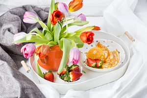 Spring breakfast in bed featuring accommodation, addiction, and adult