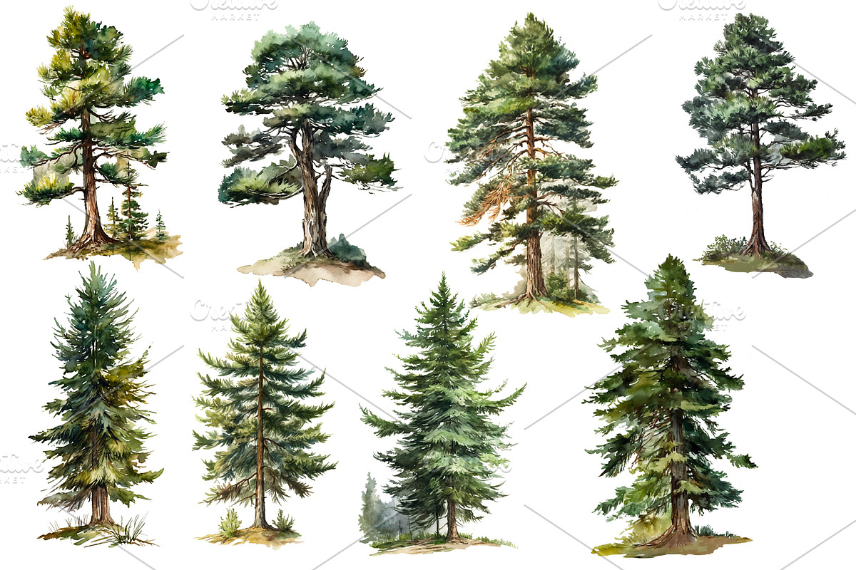 Trees and mountains,watercolor, an Object Illustration by AkvarelRiver (Photo 5 of 6)