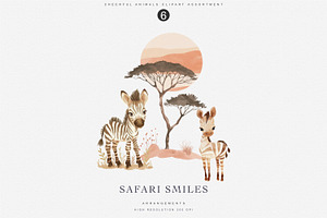 Watercolor Safari Animal Clipart Set