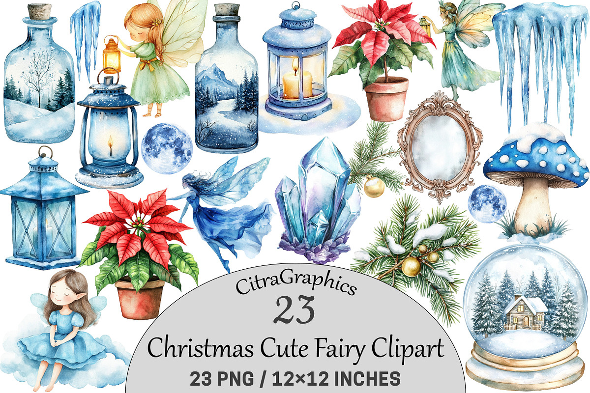 Watercolor Christmas Cute Fairy, an Illustration by CitraGraphics (Photo 1 of 5)