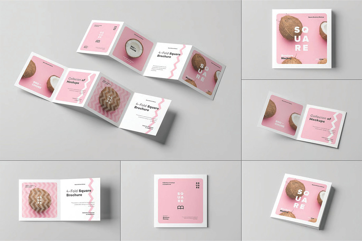 Four Fold Square Brochure Mockup, an Advertising Mockup by DesignRushMarket (Photo 1 of 13)