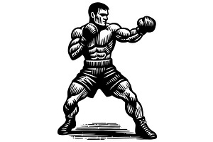 Boxer Fighting Linocut, a Sport Illustration by Malchev